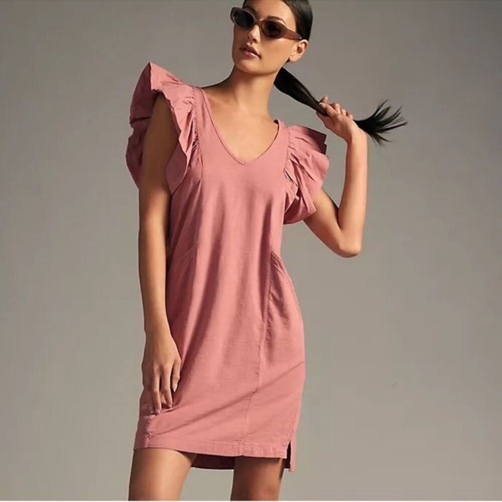 Daily Practice by Anthropologie Flutter-Sleeve Tee Dress Coral Color SIze Small